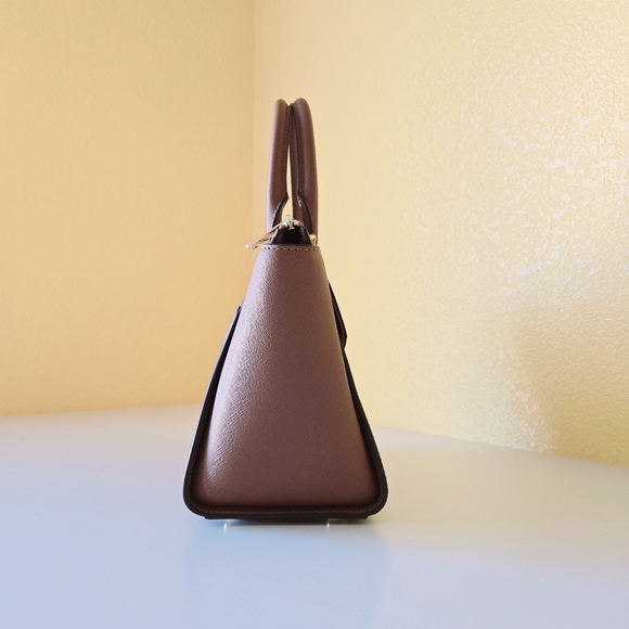 Michael Kors MK Classic Logo Hudson Saffiano Leather Handbag Satchel Brown Gold - Picture 5 of 16